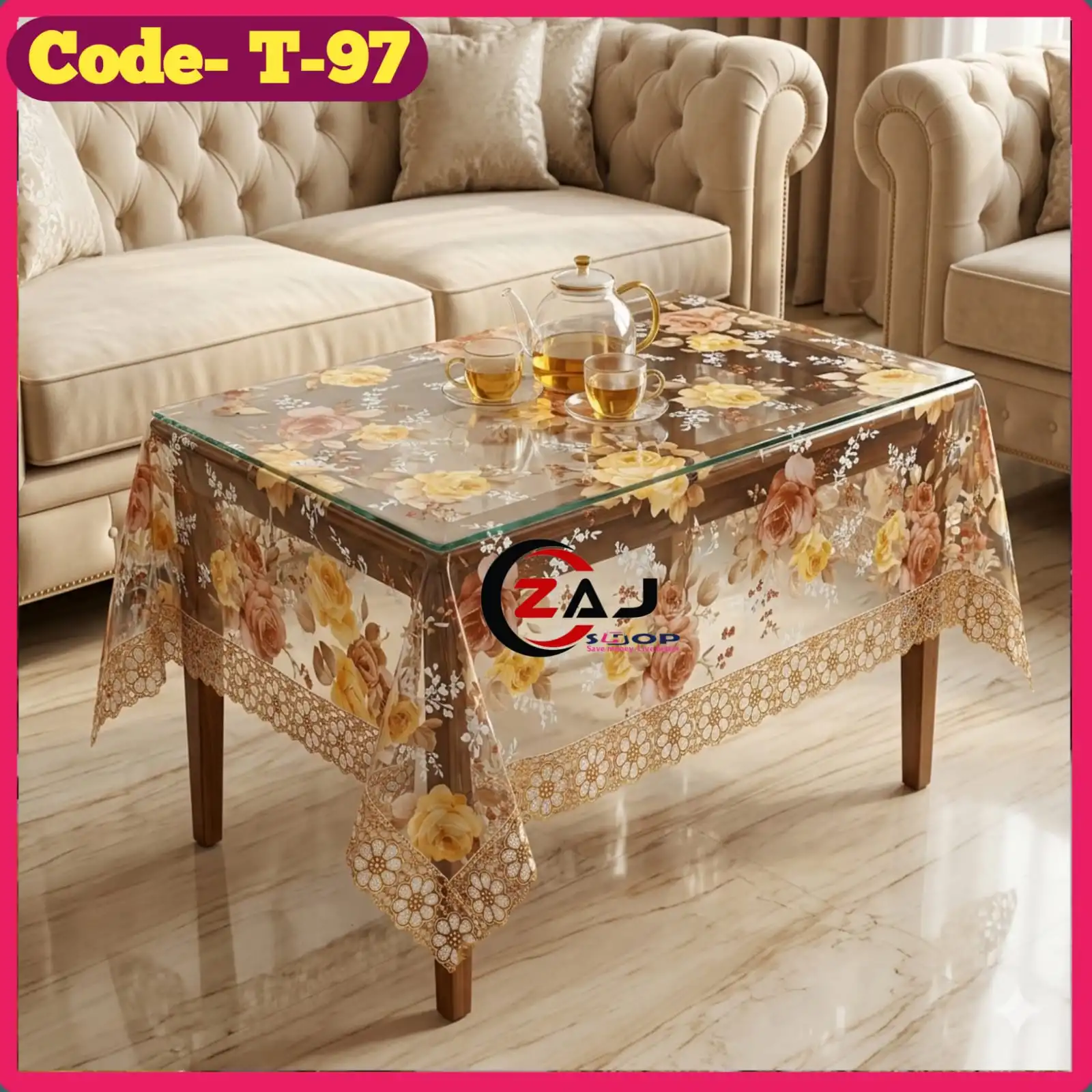 প্রিন্টেড টি-টেবিলের কাভার ম্যাট স্বচ্ছ পরিষ্কার ওয়াটারপ্রুফ কোড - T 97